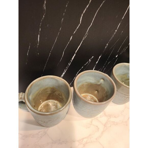 FRANKOMA Pottery Mugs /Cup 7C Blue /Green Mayan Aztec Set Of 5 Vintage MCM EUC - Picture 9 of 10